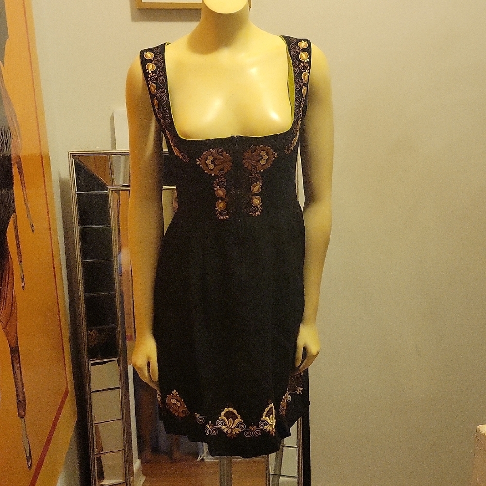 Black Dress with Embroidered Floral Design